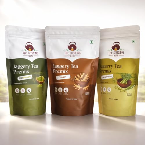 Image of The Sterling Blend Instant Jaggery Tea Premix Pack of 3 | Cardamom Ginger Lemongrass Chai| Naturally Sweetened with Jaggery | Instant Desi Chai Mix | Tea Premix | No Refined Sugar