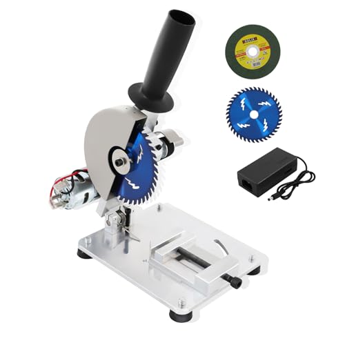 Sierra de corte, mini sierra ingletadora de mesa con 2 cuchillas, máquina de corte portátil de 9000 RPM para acero, aluminio, madera, acrílico, ángulo y altura ajustable, 7 velocidades ajustables