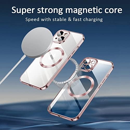 Image of Elzzi Clear Logo Electroplating Transparent Case for iPhone 14 Plus Case 6.7 inch, Luxury Electroplated TPU Cover, Individual Camera Protection for Each Lens Bumper Case (Rose Pink)