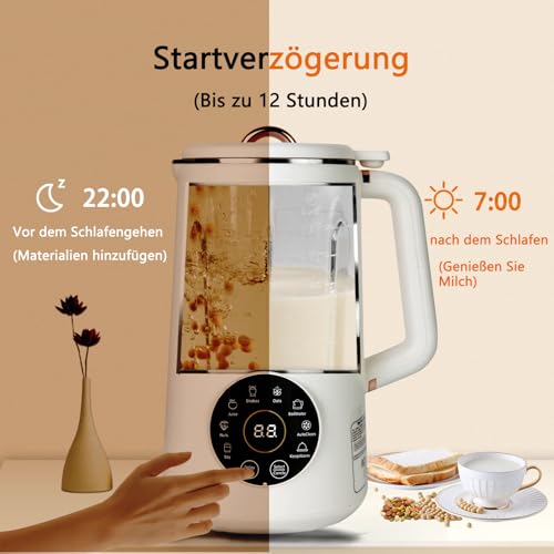 Macchina automatica del latte di noci,Produttore di latte di soia,1000ML mandorle fatte in casa, avena, soia, latte vegetale e bevande senza latticini, scaldabagno di mandorle con inizio - 5