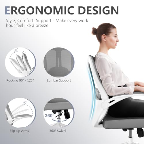 Image of Comfy Office Chair, Adjustable Lumbar Support Desk Chair, Grey