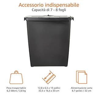 Amazon Basics Distruggidocumenti 7-8 fogli, Taglio a striscia, con funzione distruggi CD e carte di credito, Nero