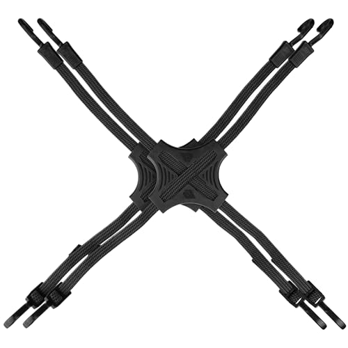 STAPLL Tack Strap – 4-Way Flat Bungee Cord with Rubber Pad Grip, Non-Slip Tie Down Straps for Motorcycle, ATV, Kayak, Cycling, Camping, Truck Storage, Adjustable Bungee Cords - 2 Pack (Black)