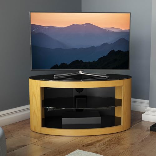 AVF Oval Wood TV Stand - Buckingham Affinity 800mm Wide Floorstand Unit, Upto 40, Oak With Black Glass, Open Storage
