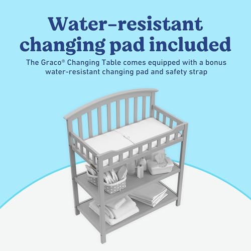 Image of Graco Changing Table with Water-Resistant Changing Pad (Pebble Gray) - GREENGUARD Gold Certified, Multi Storage Nursery Changing Table for Infants and Babies