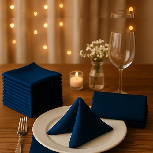 Image of 100% Cotton Dinner Napkins 20x20 Inch, 300 Thread Count Long Staple Cotton Sateen Weave Premium, Durable & Soft Table Napkins - Navy Blue