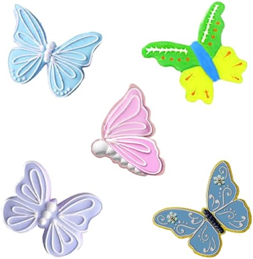 Miniatura 7 de Juego de 5 cortadores de galletas de mariposa, de acero inoxidable, con forma de alas de mariposa, moldes para hornear para fondant de galletas