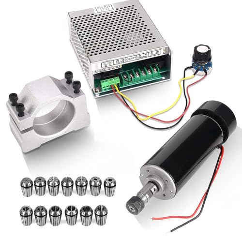 CNC Spindle, MYSWEETY 500W Air Cooled 0.5kw Milling Motor and Spindle Speed Power Converter and 52mm Clamp and 13pcs ER11 Collet for DIY Engraving