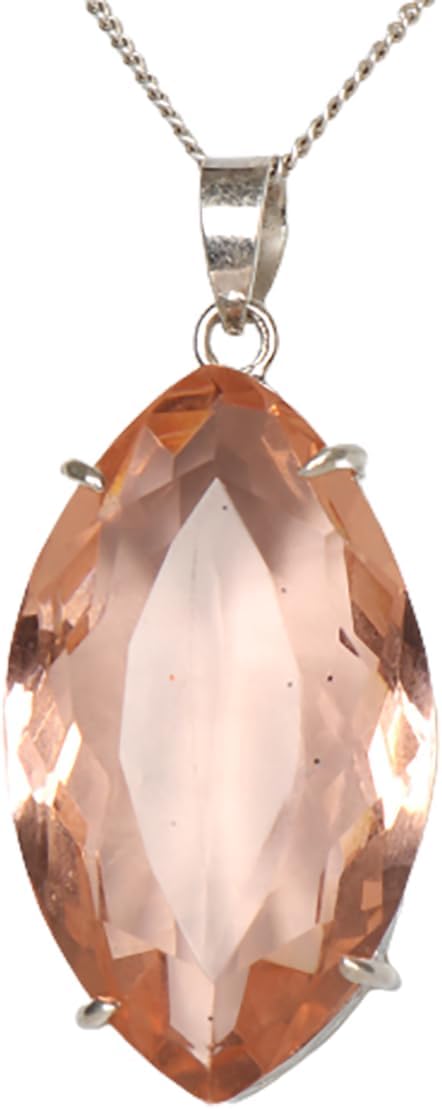 GEMHUB Lab Created Rose Quartz 72 Ct Marquise Shape Solid 925 Silver Pendant for Office