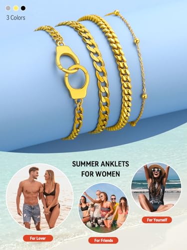 Image of FaithHeart Waterproof Ankle Bracelets for Women, 1 /2 /3Pcs Non Tarnish Stainless Steel Layered Anklet Set Paperclip Figaro Cuban Link Chain Dainty Summer Beach Jewelry Gift Adjustable Size