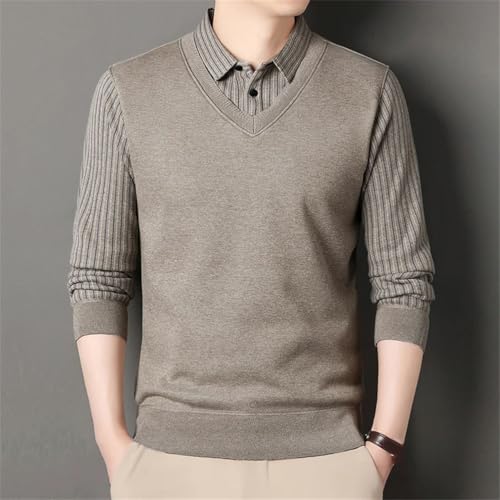 Men's Fleece Lined Patchwork Sweater Fashion Business Causal Slim Thick Pullovers3