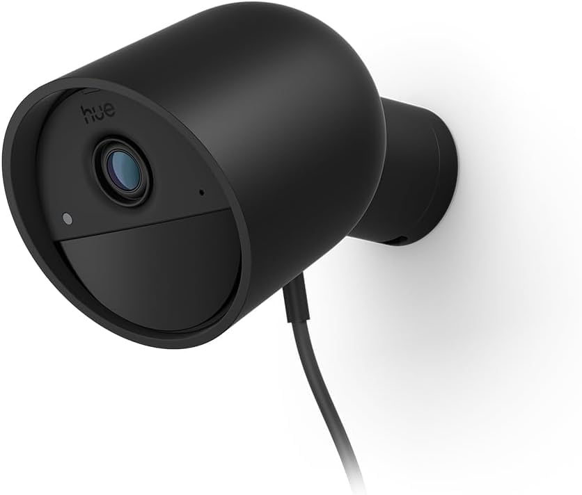 Philips Hue Cámara con Cable Secure, vÃdeo 2K, activación de notificaciones, integración Luces, alimentación Continua con conexión por Cable, Uso Interior y Exterior, Negra