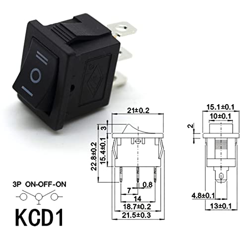 Interrupteur à bascule KCD1 mini 3 broches marche arrêt marche 21x15mm noir - 6