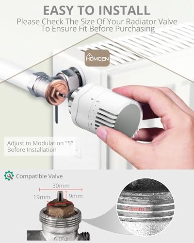 Miniatura 3 de Homgen 2 Cabezales Termostáticos Para Radiador M30 X 1.5 Ajuste Manual De 6-28 C Repuestos Universales Para Válvulas Termostáticas Trv Cabezal Mecánico Para Sistemas De Calefacción