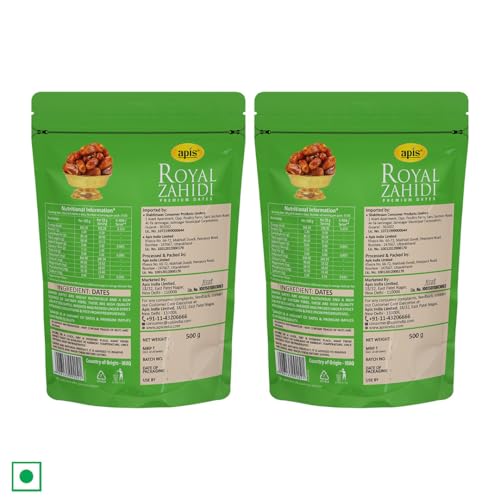 Image of Apis india limited Royal Zahidi Premium Dates 500 G x 2 (Buy 1 Get 1 Free) | Khajoor Dry Fruit & Nuts Natural Sweetener | Healthy & Nutritious Snack | Rich in Fiber & Energy