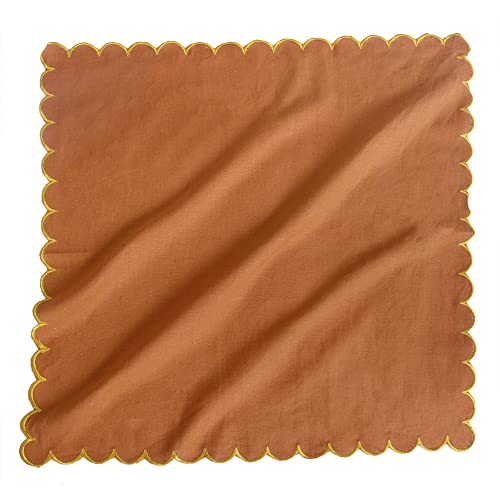 Image of FINGERCRAFT Scallop Edge Cloth Napkins | Set of 6 | 20x20 Inches | 100% Cotton | Table Napkins for Any Occasion | Washable, Perfect for Parties and Everyday Use (Rust Flax, Set of 6)