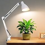 OSORD Led Desk Lamp for Home Office - Adjustable Gooseneck Table Stand with Clamp 5 Color Modes and 10 Brightness for Architect Puzzle Light Reading Craft Computer Work Study Sewing(White)