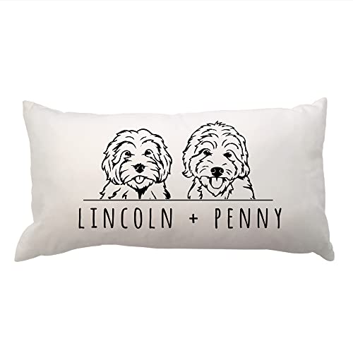Pattern Pop - Personalized Double Doodle Lumbar Pillow - Lumbar Pillow Cover - Decorative Dog Lumbar Pillow - 11” x 22” Lumbar Pillow Cover Only - White