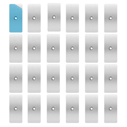 24 Pack Adhesive Metal Plates for Magnets, Ultra-Thin Metal Strips 2 x 0.96 Inch with Strong Adhesive Backing & Pre-Drilled Holes, Magnetic Sheets for LED Lights, Phone Mounts & Non-Steel Vent Covers