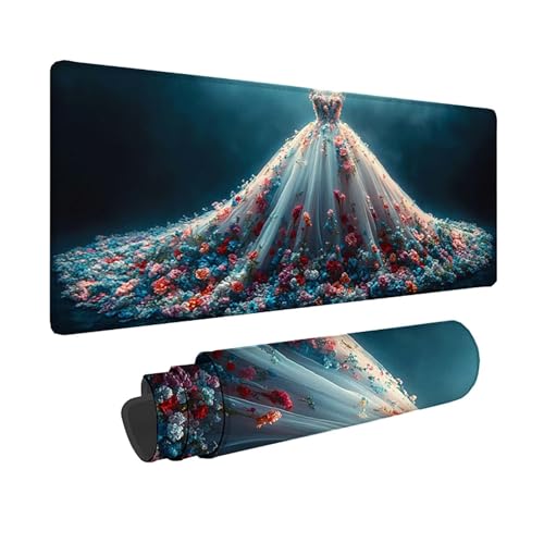 Tapis de souris XXL Fleurs 800x400mm sous main de bureau antidérapant et imperméable