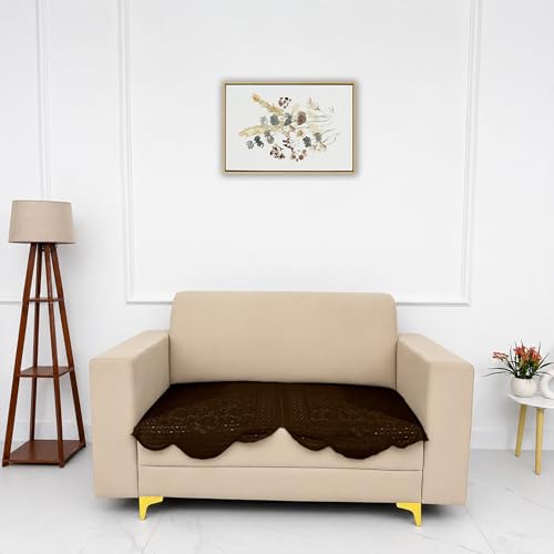 Image of Homerz Premium 'Surya Series' Sofa Cover | Stylish Sofa Protector | Net Fabric | Anti-Stain & Washable Slip Cover Exact Size Antislip (Flower Valley Brown, 2 Seater, Only Seat Cover)