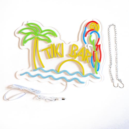 Image of LED Neon Tiki Bar Signs Dimmable Beach Theme Wall Decor Hawaii Pool Bar Party Gift for Boys Girls-16 x 12.2 IN-USB Powered-Acrylic