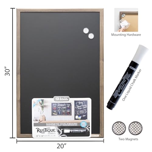BAZIC Products Magnetic Chalkboard Rustic Wood Frame 20 x 30 Blackboard w/Chalk Marker + 2 Magnets for Restaurant Menu Office Home Wall Decor, 1-Pack