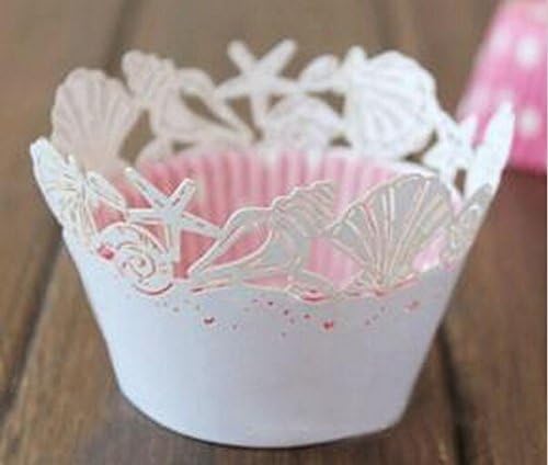 Saitec ® Beautiful 48Pcs White Seashell Laser Cut Lace Wedding Cupcake Wrapper Muffin Cup Cake Liner Baking wrap for Birthday