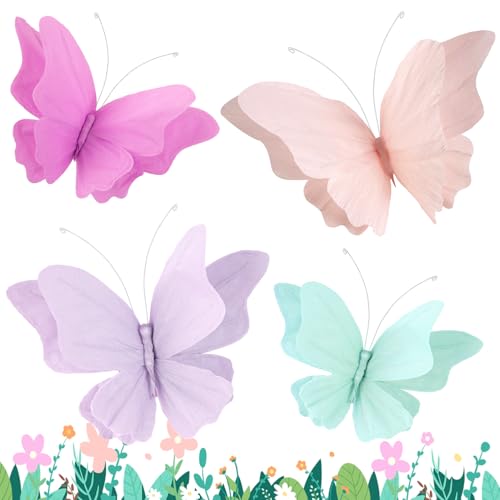 Homarkable Butterfly Party Decorations, 3D Butterfly Birthday Decorations, 4 Pcs Crepe Paper Hanging Decorations for Girls, Women, Flower Party Decorations for Spring Garden Party, Nursery Decor