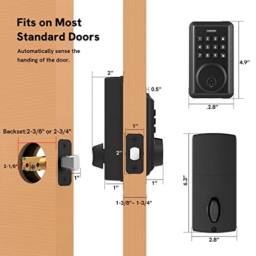 Apestellar Keyless Entry Door Lock With Keypad, Electronic Deadbolt Keyed Entry With Auto-Lock, 1-Touch Locking, Easy Installation For Front Door Lock Set, Garage Bedroom Back & Side Door-Matte Black #TOP4