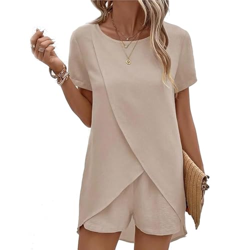 Short Sets for Women 2 Piece Vacation Outfits Irregular Split Hem Short Sleeve T-Shirt and Loose Shorts Lounge Sets