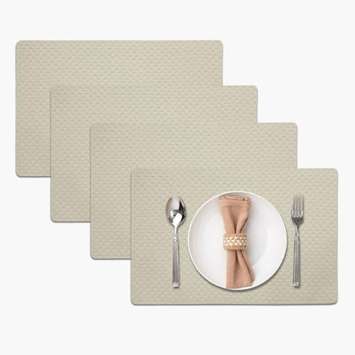 Image of Amazon Brand - Umi PVC Vinyl Foam Design Placemat STPG127 | Heat Resistant, Wipe Clean, Anti-Skid Table Mats for Dining Table, Kitchen & Home Decor (30x45 CM Cream Set of 4)