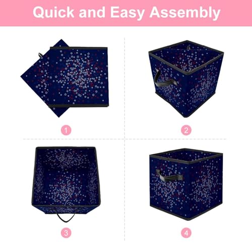 Boîte de rangement cube pliable en tissu bleu motif étoiles