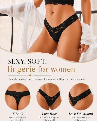READY TO LOVE Cotton Underwear Women 9 Pack Soft Lace Thongs Sexy Lingerie - image 3