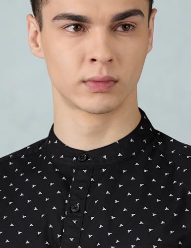 Image of Amazon Brand - Symbol Men Cotton Casual Printed Shirt| Mandarin Collar | Regular Fit | Printed | Full Sleeve | Available in Plus Sizes
