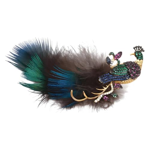 Image of Rhinestone Peacock Brooch Pin For Women Fashion Exquisite Cz Colorful Crystal Bird Animal Feather Brooches Lapel Pins Elegant Dress Clothes Corsage Accessories Wedding Party Christmas Birthday Jewelry Gift
