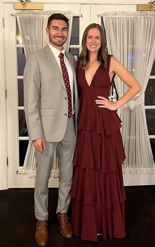 VGZ Tiered Chiffon Bridesmaid Dresses for Women V Neck Long Ruffle Formal Evening Dress4