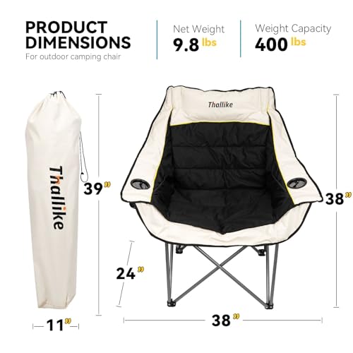 Silla de Camping Sobredimensionada para Adultos – Silla Plegable Resistente con Porta Vasos, Bolsillo de Almacenamiento y Bolsa de Transporte – Silla Acolchonada para Camping, Jardín, Pesca y Deportes – Soporta 400 lbs miniatura 3
