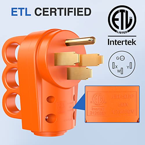 Image of Nilight 50 Amp RV Replacement Plug ETL Listed NEMA 14-50P | 125 /250 Volt Heavy Duty Male Plug Socket with Handle for Camper Caravan Motorhome Van Trailer