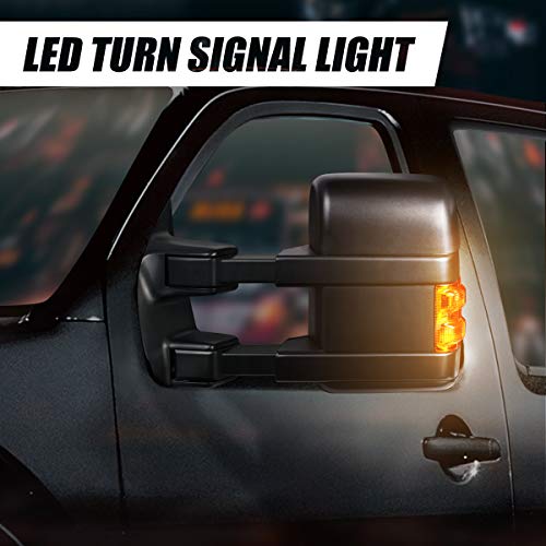 Image of Auto Dynasty Driver Left Rear View Side Towing Mirror - Manual Telescoping | Power Adjust | Heated Glass | Amber LED Turn Signal - Compatible with Ford F250 F350 F450 F550 Super Duty 08-16