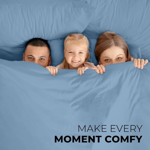 Image of ROYALE LINENS 4 Piece Cal King Sheets Set - Soft Brushed 1800 Microfiber - 1 Fitted, 1 Flat Sheet, 2 Pillow Cases - Wrinkle Free & Fade Resistant - Hotel Luxury Bed Sheets (Lake Blue, Cal King)