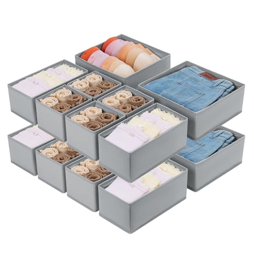 Homsorout 16 Pack Clothes Drawer Organisers - Foldable Drawer Dividers Fabric Storage Box Wardrobe Organizer for Underwear, Socks, Ties, Scarves, Cosmetics, Nursery - Grey