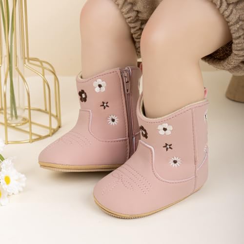 Image of Meckior Baby Girls Cowboy Tassel Boots Side Zipper Moccasins Soft Bottom Non-Slip Toddler Shoe