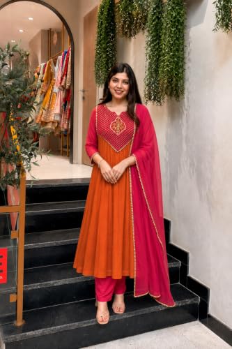 Image of ANNI DESIGNER Viscose Blend Kurta for Women | Kurta with Pant & Dupatta | A Line Embroidered Suit | Indian Ethnic Outfit Office Party Wedding Clothing Fashion Premium Traditional Style Look 3 Piece