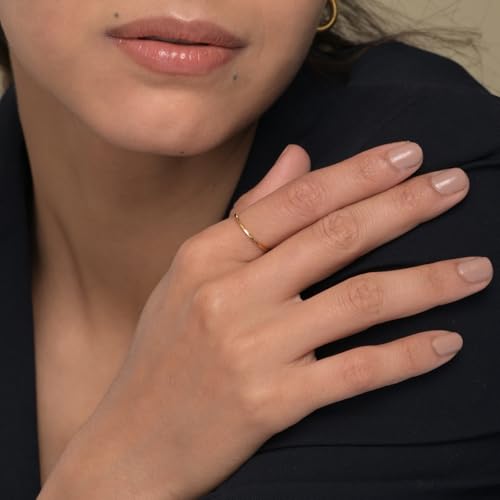 Image of PALMONAS Women's Smooth Thin Stacking Gold Ring | Minimal Demifine Jewelry | Waterproof Tarnish Proof | Lightweight Skin Friendly | Elegant Daily Wear | Gift for Girlfriend Women & Girls