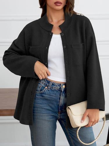 Image of Saodimallsu Womens Collared Cardigans Button Down Fall Sweater Jackets Oversized Casual Long Sleeve Knit Shirts