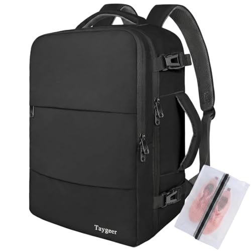 Taygeer for New Ryanair Cabin Bags 40x30x20 Underseat Travel Backpack Cabin Size Rucksack for Plane Hand Luggage Backpack for Travelling Ryan Air Cabin Bag 40x30x20 with Separate Shoe Pouch Black