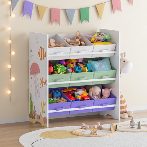 [en.casa] Scaffale Portaoggetti Montessori per Bambini Mobile Contenitore per Cameretta con 9 Cassetti Inclinati in...