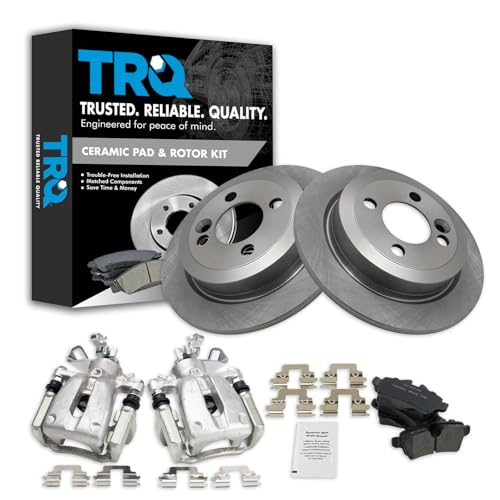Image of TRQ Rear Brake Pad and Rotor Set Ceramic Rotors Calipers