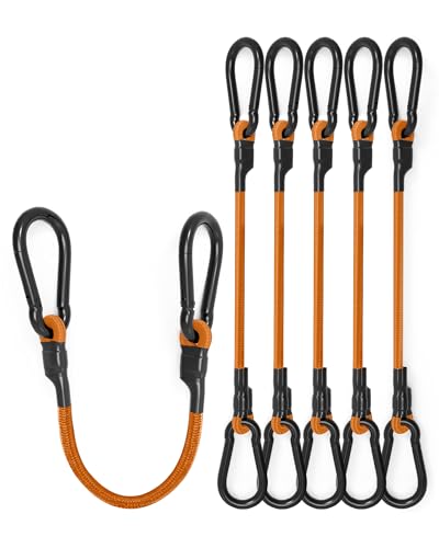 Image of 8 Pcs 36 Inch Carabiner Bungee Cord with Aluminum Alloy Hooks, Orange Bungee Straps with Superior Elasticity & Excellent UV Protection for Luggage Rack, Cargo, Hand Carts, Bike, Camping, Outdoor